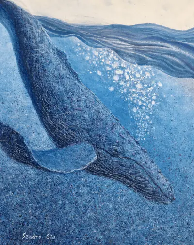 Blue Whale Dive ocean painting