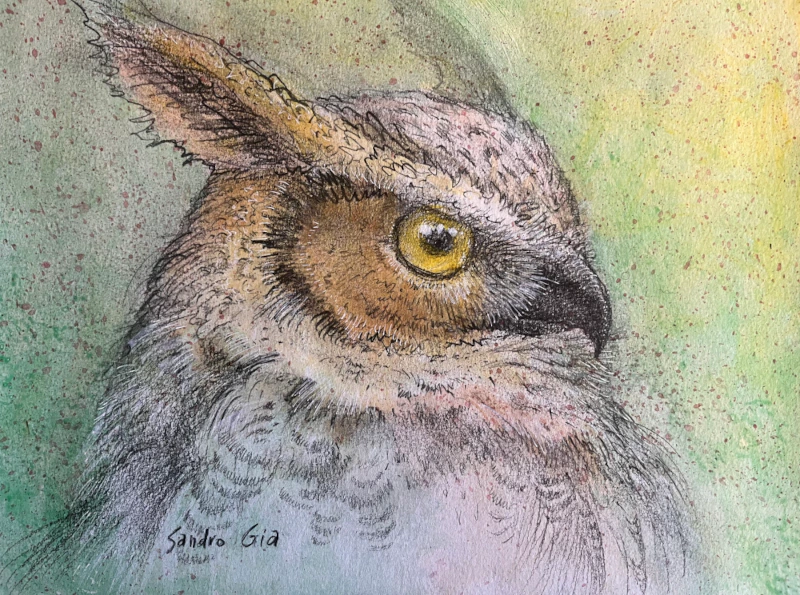 Great Horned Owl wildlife art painting
